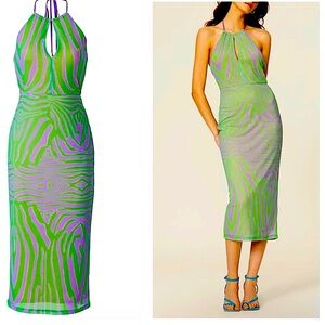 AFRM lavender & lime zebra print halter midi dress